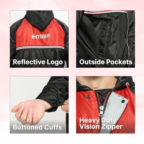Image of Citizen Reversible Raincoat For Men With Inbuilt Hood, Waterproof Pant & Carry Pouch | Dual Color Sports Style | 190T Polyester With Pvc | Durable & Lightweight Standard Length Rainsuit