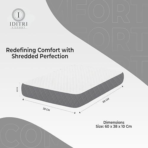 Image of Shredded Memory Foam Pillow Set of 2, 60x38x10 cm High Density Orthopedic Support for Neck Relief, White /Gray Geometric Jacquard Case, Aligned Spine Bedding for Side and Back Sleeper