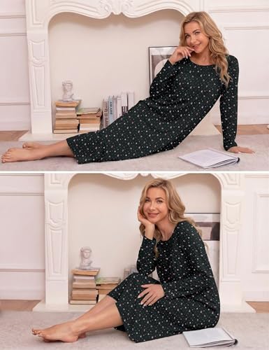 Image of Bloggerlove Nightgowns for Women Soft 100% Cotton House Dress Short /Long Sleeve Night Gowns Comfy Sleepwear S-3XL