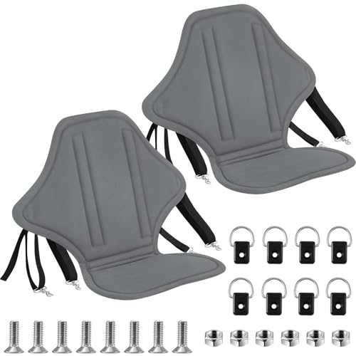 Image of Lewtemi 2 /4 Pack Padded Kayak Seat Fishing Boat Seat with Storage Bag 8 Fixed D Rings Screws Detachable Paddle Board Canoe Chair with Adjustable Back Strap for Summer Canoe Universal Sit