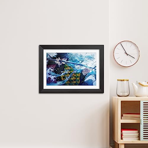 Image of TenorArts Giyu Tomioka Poster Demon Slayer Anime Laminated Posters Photo Frame Painting with Matt Finish Black Textures (12inches x 9inches)