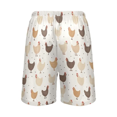 Vdsrup Mens Pajama Shorts Chickens Beige Sleep Shorts Men Brown Pajama Bottoms With Pockets Drawstring Lounge S3