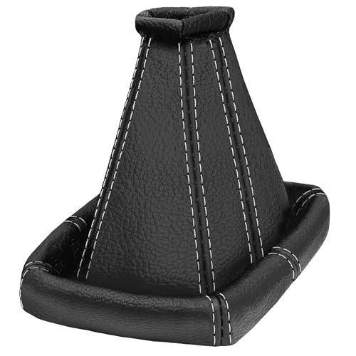 Schaltsack für Ford Mondeo MK3 - Bj. 2000-2003 - aus echtem Leder - Schwarz - weiß - Schaltmanschette - Manschette für Gangschaltung - Schalthebelmanschette für Schaltgetriebe - Echtleder - A0011-4