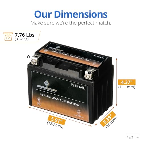 Image of CB CHROMEBATTERY YTZ14S Maintenance Free, 200CCA, Replacement Battery for BMW, Honda, Suzuki, and Yamaha Motorcycles: 12 Volts, 11Ah, Nut and Bolt (T3) Terminal