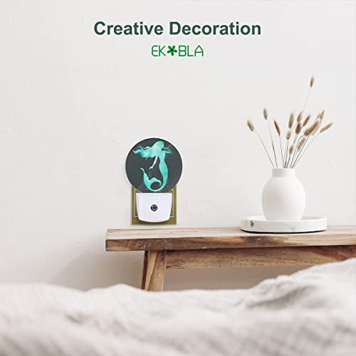 Image of EKOBLA Mermaid Night Light, Green Fish Scale Ocean Theme Night Lights Plug Into Wall with Auto Sensor for Teens and Girls Bedroom