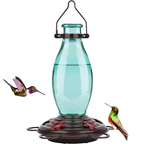BOLITE 18001 Hummingbird Feeder Glass Wild Hummingbird Feeders for Outdoors, Retro Edison Bulb Bottle, 25 Ounces, Green