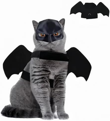 Cat Halloween Costumes, Cat Bat Mask and Bat Wings Set for Halloween Party Decoration, Pet Cosplay Costume for Cats and Small Dogs (Mask and Small Wings)