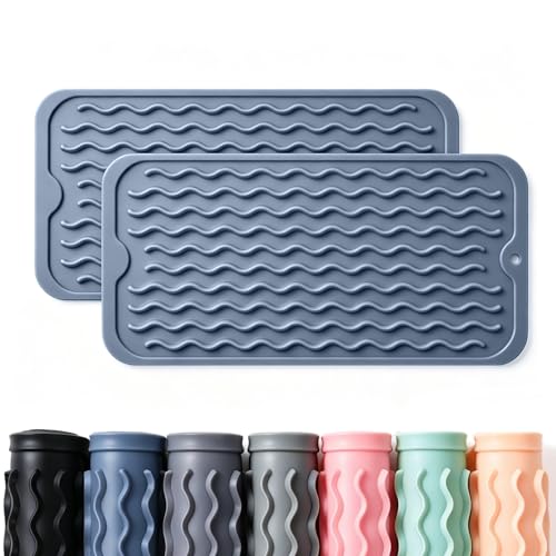 Image of 2 Pack Caketime Silicone Dish Drying Mat for Kitchen Counter Heat Resistant Multiple Usage Bathroom Countertop Uner Sink Area Faucet Side Drainer Organizer Must Haves 2026 12inchx6inch Blue