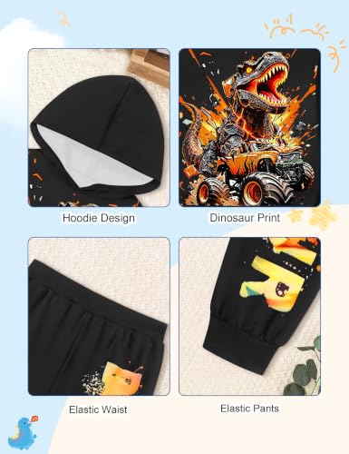 Image of Toddler Boy Clothes Dinosaur Printed Hoodies Long Sleeve Pant Sets