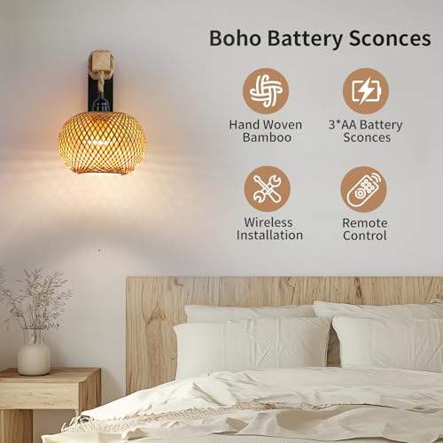 Rattan Battery Operated Wall Sconce Set of 2