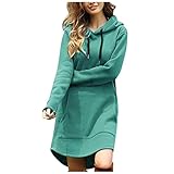 Lazzboy Kapuzenpullover Frauen Lange Länge Lose Feste Kordelzug Hoodie Pullover Mit Großer Tasche Damen Langarm Sweatshirts Tops Herbst Mini(Blau,S)