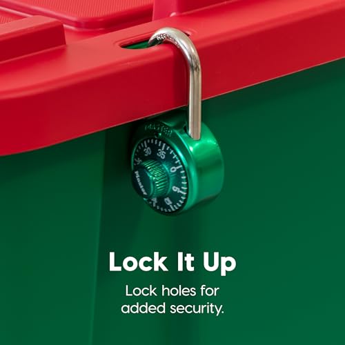 Image of IRIS USA 4-Pack 12 Gallon Storage Bins with Lids |Made in USA| Heavy Duty Plastic Tote Containers for Seasonal Organization, Large - Green /Red