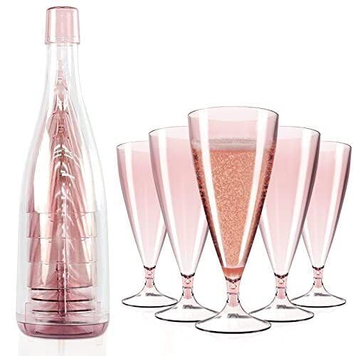 PERPART Foldable Plastic Champagne Wine Glasses Set of 5 | Reusable, Foldable Wine Glasses with Storage Bottles | Suitable for Outdoor, Camping, and Travel