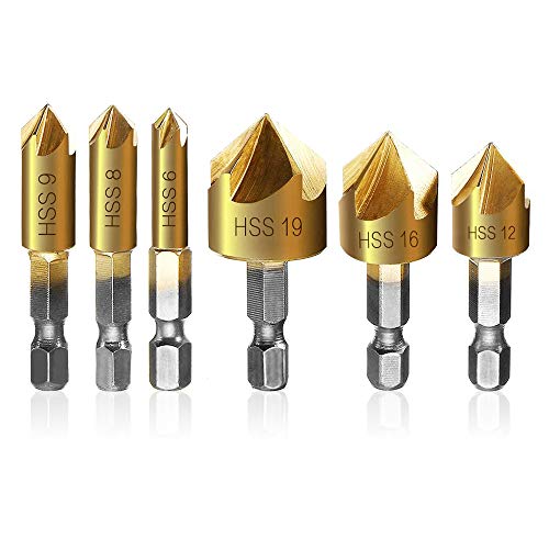 SURFMALL Kegelsenker Sechskant Senker Bohrer 6 TLG Set für Metall Holz Cover