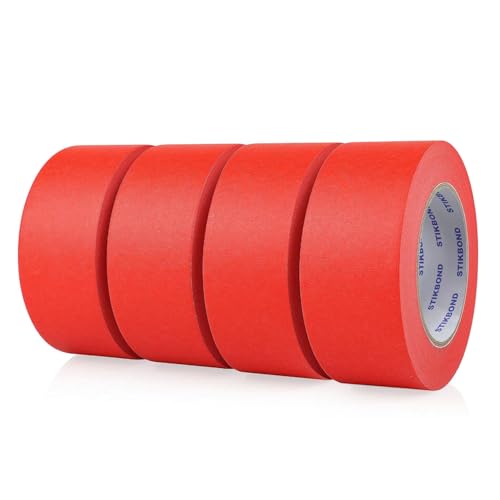 Image of 4-Packs Red Painters Tape 2inch x 55 Yards (220 Total Yards), Medium Adhesive Red Masking Tape for Wall Painting, Furniture Painting, DIY Handmade Decoration