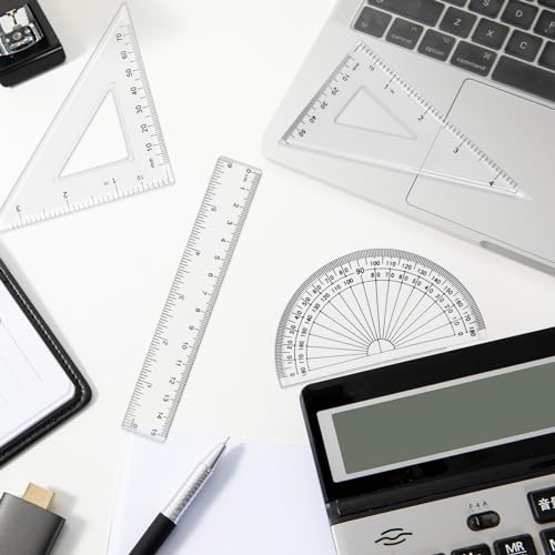 Geometrie Set, 6 Sätze Lineal, Geodreieck, 30cm Und 15cm Lineal Set, Goniometer 180 Grad 10cm/15.5cm Mathe, Geodreieck Groß 60 cm Und 45 cm, Stabiler Transparenter Winkelmesser für Mathematik