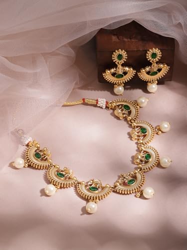 Image of Rubans Necklace Set Gold Plated Traditional Stylish Jewellery Gift for Women & Girls