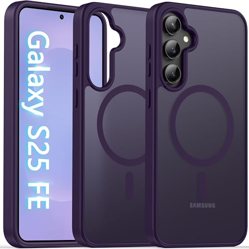 Image of Oterkin Magnetic for Galaxy S25 FE Case Matte, S25 FE Phone Case Compatible with MagSafe Frosted Translucent Shockproof Anti-Scratch Slim Fit Case Military Grade Protection (Dark Purple)