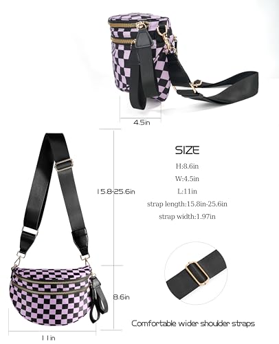 Image of FEIBOON Spacious Checkered Nylon Crossbody Bag Bum Bag Handbags Wallets for Women