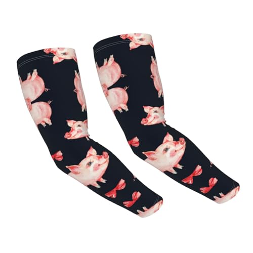 Preisvergleich Produktbild LKLDDPZB Rotes süßes Schweinchenmuster für Erwachsene, Eisseide, Sonnenschutz, Armstulpen Volldruck, atmungsaktiv und leicht, Unisex, Schwarz , One size