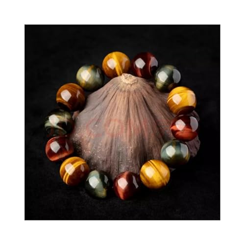 Natural Tiger Eye Stone Beaded Bracelet Multi-Color Brown and Blue Large Round Beads,1pc/pack3