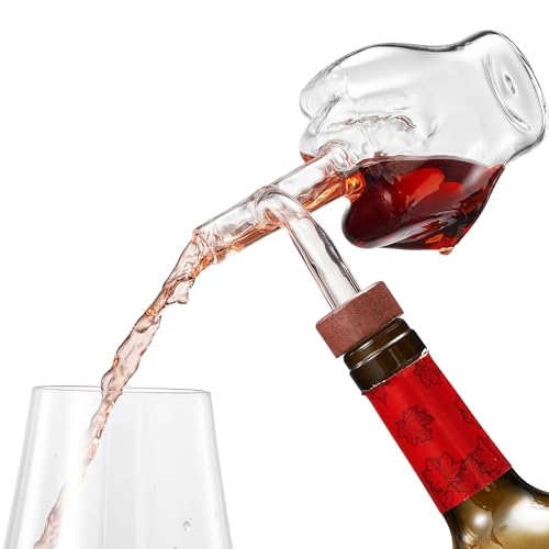 Image of Italian Wine Aerator Decanter, Aerator Pourer, Red & White In Bottle Aerators, Makes Your Wines Taste Better, Italian Design Decanter, Whiskey & Spirits Gifts, 2x5 inch Areadivino Aerator Clear - Finger