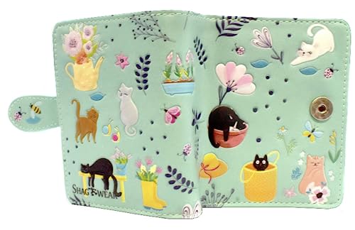 Shag Wear Cats in the Garden Small Animal Wallet for Women and Teen Girls Vegan Faux Leather 4.5" Teal2