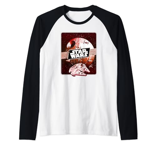 T-shirt Star Wars Death Star Millennium Falcon rouge style raglan pour fan de science-fiction