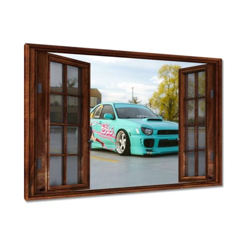 Peinture sur toile voiture turquoise pour habiller un grand mur vide