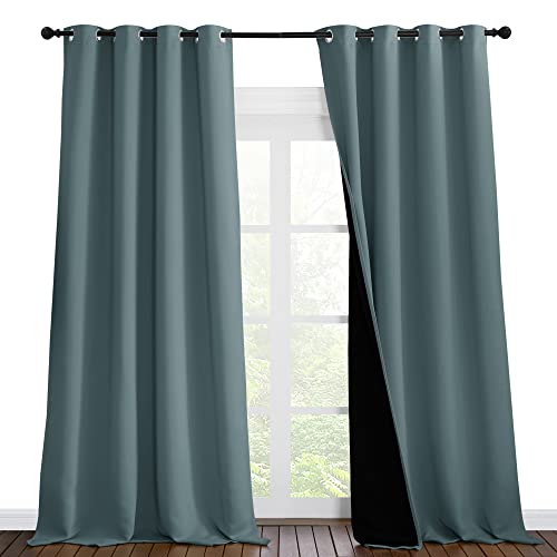 Image of NICETOWN Full Shading Curtains 96 inches Long 2 Panels Set for Windows, Super Heavy-Duty Black Lined Blackout Curtains for Bedroom, Privacy Assured Window Treatment (Greyish Blue, 55 inches W)