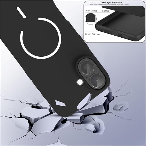 Image of SBMS Silicone Back Cover Case for iPhone 16 | Soft Micro-Fibre Lining Inside | Magsafe Print On Back Side Camera Protection Bump | Shockproof Back Cover Case iPhone 16 (Black)