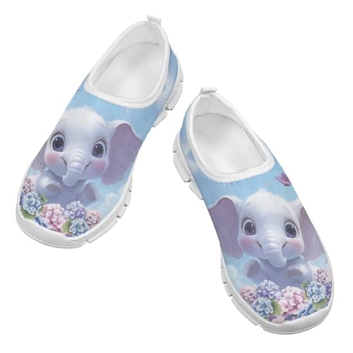 Boy's Girl's Mesh Sneakers Casual Slip On Loafers Shoes Lightweight Non Slip Walking Flats Shoe for Little Big Kids White Sole Size 11-153