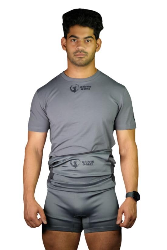 Image of Powerlifting Competition T-Shirt - Men's Gray Fitted Gym Tee for Squats, Bench, Deadlifts - T-Shirt for Powerlifters, Weightlifting & Strength Training