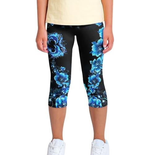 Kids Active Leggings for Girls Yoga Pants with Elastic Waistband Breathable Capri Trousers Athletic Tights Pants