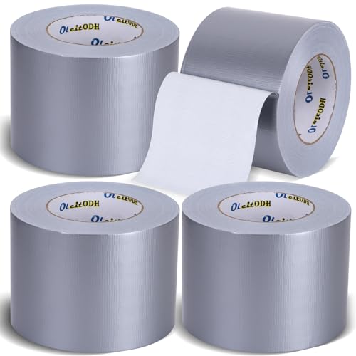 Image of 4 Inch Silver Duct Tape - 4 Pack Heavy Duty Duct Tape, Totals 220 Yards, 8.3 mil Thickness, Strong, Flexible, No Residue, All-Weather and Tear by Hand - for Repairs, Industrial, Professional Use