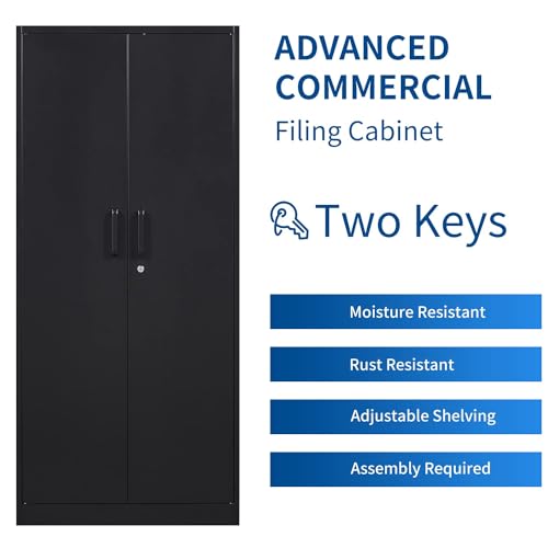 Fesbos Metal Storage Cabinet-71” Tall Steel File Cabinets with Lockable Doors and Adjustable Shelves-Black Steel Storage Cabinet for Home, School, Office, Garage - Thumbnail 4