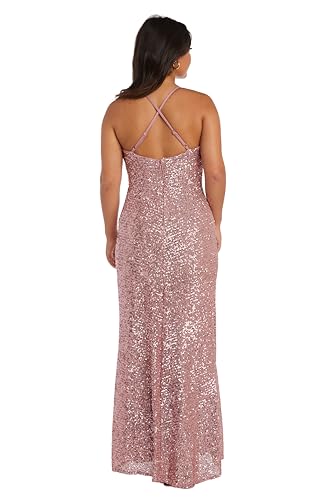 Image of Nightway Juniors' Long Sequin Cowl Neck Gown W /Cross-Back Spaghetti Straps & Side Slit - Prom Cocktail Party
