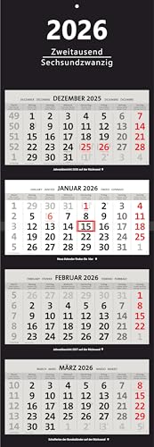 XXL 4-Monatskalender 2026 schwarz großer Wandkalender Bürokalender 4 Monate
