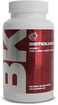 Kaire BioticKaire+ Multi-Action Digestive Enzymes Probiotics, Prebiotics, Postbiotics & Enzymes Daily Wellness for Health & Support Supplement 120 Capsules
