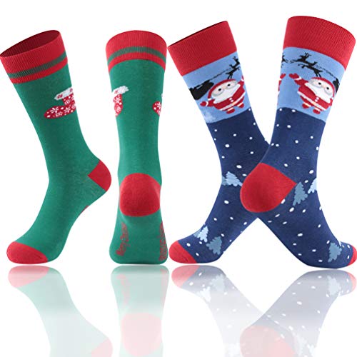 Christmas Holiday Gift Socks, JPGO Kids Christmas Socks Fun Colorful Cartoon Festival Santa Claus Funny Socks Soft Novelty New Year Gifts Winter Warm Cotton Casual Crew Socks,2 Pairs,S