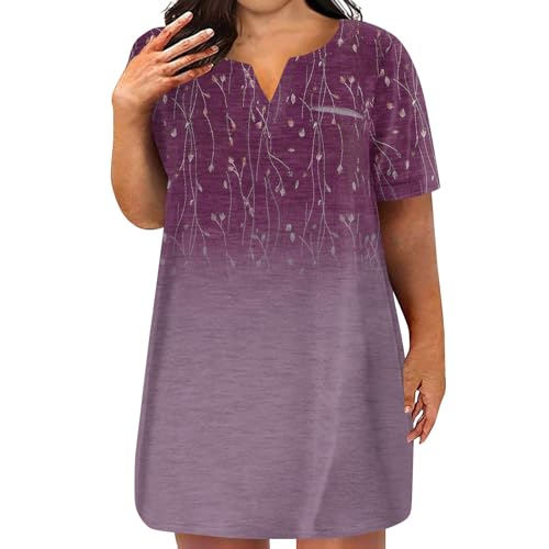 Womens Plus Size Dresses V Neck Short Sleeve Summer Casual Solid Dress Tunic with Pocket Summer Outfits