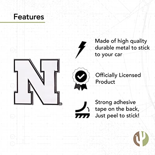 Image of Desert Cactus University of Nebraska Metal 3D Auto Car Emblem Sticker Chrome Huskers GBR NU Huskers Premium Truck Vehicle Emblems