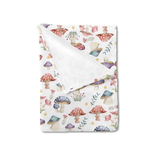 Image of Watercolor Mushroom Forest Baby Blanket for Boy Girl Mushroom Floral Leaves Flannel Swaddle Blanket Woodland Fantasy Soft Receiving Blanket Newborn Toddler Nursery Crib Bed Blanket Playmat 30x40