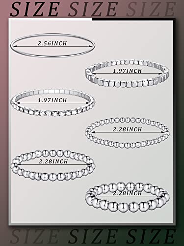 6 Pcs Beaded Bracelets for Women Stackable Elastic Bead Ball Sets Thin Bangle Stretch Cubic Bead Tennis Bracelet with Round Moissanite2