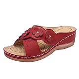 Sandalias de cuña de moda para mujer, informales, florales, para exteriores, para mujer, Red, 40 EU