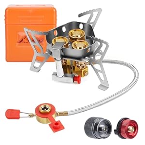 WADEO 6800W Windproof Camping Gas Stove, Small Camping Stove with Piezo Ignition, 1LB Propane Tank Adapter, Butane Adapter for Outdoor Cooking, Picnic, Camping and Hiking