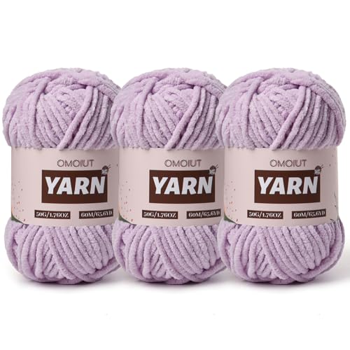 Image of 3 Packs Plush Chenille Chunky Crochet Yarn - Baby Yarn for Crocheting Soft - Velvet Yarns Knitting for Blankets Crafts - Fluffy Amigurumi Yarns 150g / 196.8yds (3 Light Purple)