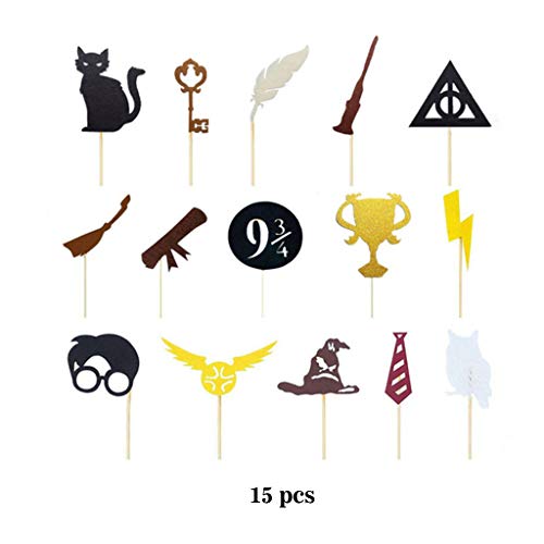 Amycute 49 stuks magische verjaardagsdecoratieset, stropdas, bril, cupcake-topper, taartdecoratie, ballonbanner voor verjaardagsdecoratie, themafeest. - Image 5