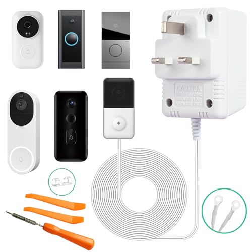 Ring Doorbell Mains Adaptor - 10M Ring Doorbell Adapter Power for Most Versions of Ring Doorbell and Thermostat with Ring Doorbell Screwdriver and 2 Double Heads Disassemble Crowba 20PCS Cable Clips