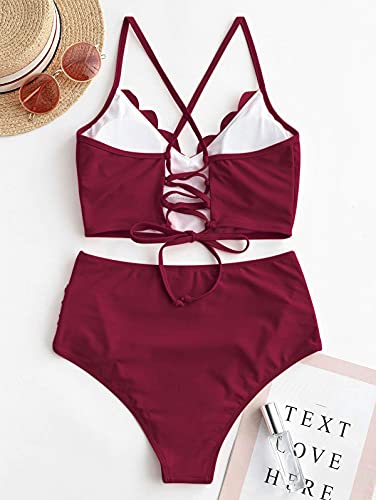 ZAFUL Women's Ruched High Waisted Tankini Swimsuit Criss Cross Bikini Set Tummy Control Bathing Suit4